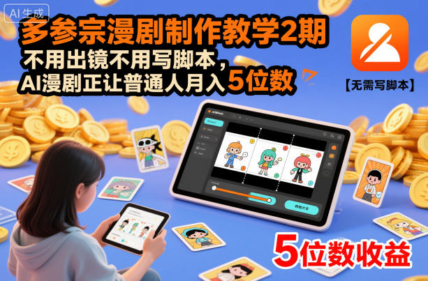 多参宗漫剧制作教学2期,不用出镜不用写脚本,AI漫剧正让普通人月入5位数(更新)插图 多参宗漫剧制作教学2期,不用出镜不用写脚本,AI漫剧正让普通人月入5位数(更新)