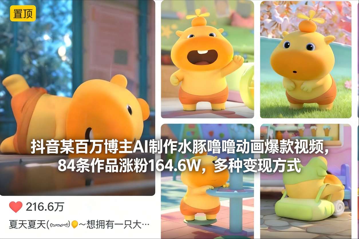 抖音某百万博主AI制作水豚噜噜动画爆款视频,84条作品涨粉164.6W,多种变现方式插图 抖音某百万博主AI制作水豚噜噜动画爆款视频,84条作品涨粉164.6W,多种变现方式