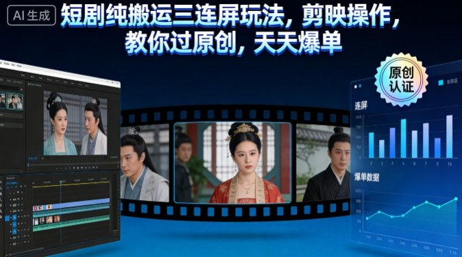 短剧纯搬运三连屏玩法,剪映操作,教你过原创,天天爆单插图 短剧纯搬运三连屏玩法,剪映操作,教你过原创,天天爆单