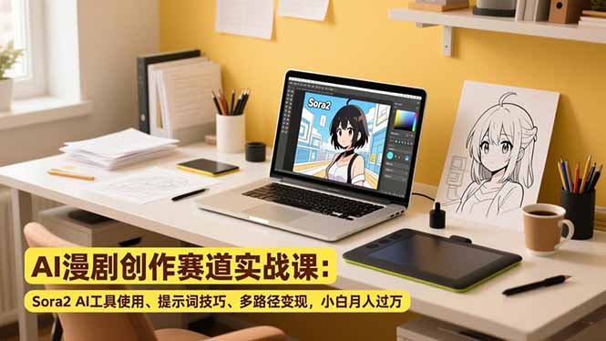 AI漫剧创作赛道实战课:Sora2 AI工具使用、提示词技巧、多路径变现,小白月入过万插图 AI漫剧创作赛道实战课:Sora2 AI工具使用、提示词技巧、多路径变现,小白月入过万插图