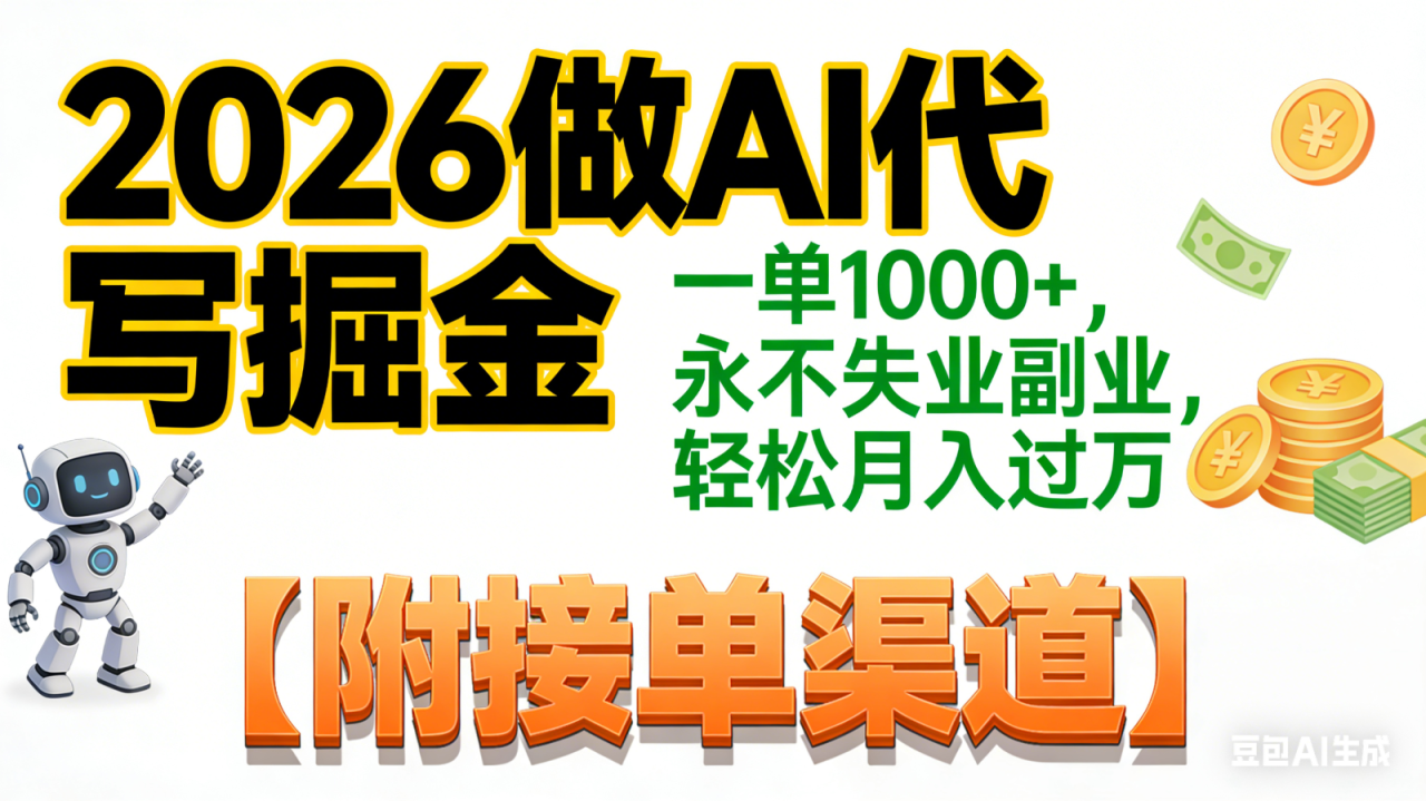 2026做AI代写掘金，一单1000+，永不失业副业，轻松月入过万,【附接单渠道】3948 作者:福缘创业网 帖子ID:118883 