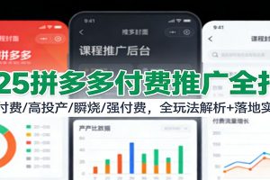 2025拼多多付费推广全打法：微付费/高投产/瞬烧/强付费，全玩法解析+落地实操