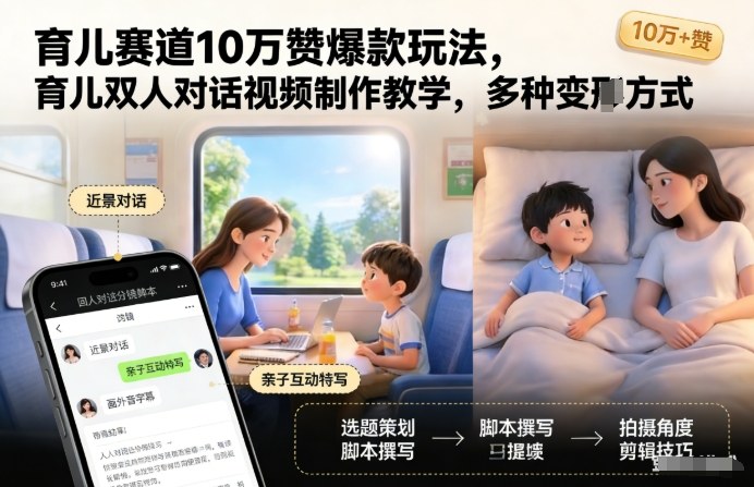 育儿赛道10万赞爆款玩法,育儿双人对话视频制作教学,多种变现方式插图 育儿赛道10万赞爆款玩法,育儿双人对话视频制作教学,多种变现方式