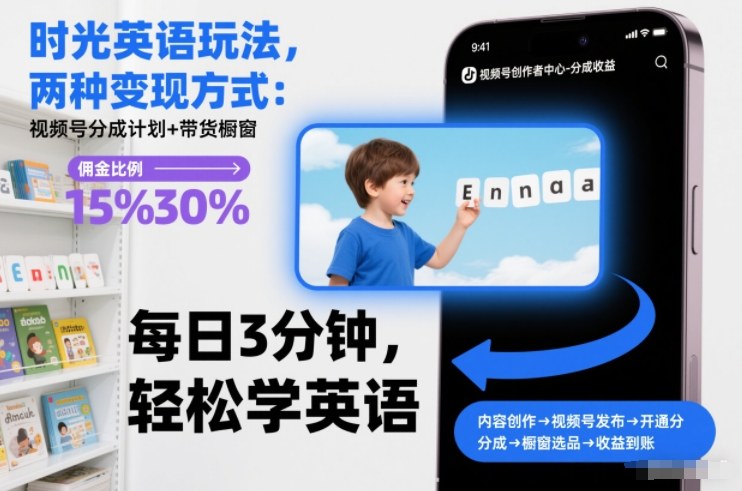 时光英语玩法,两种变现方式:视频号分成计划+带货橱窗插图 时光英语玩法,两种变现方式:视频号分成计划+带货橱窗插图
