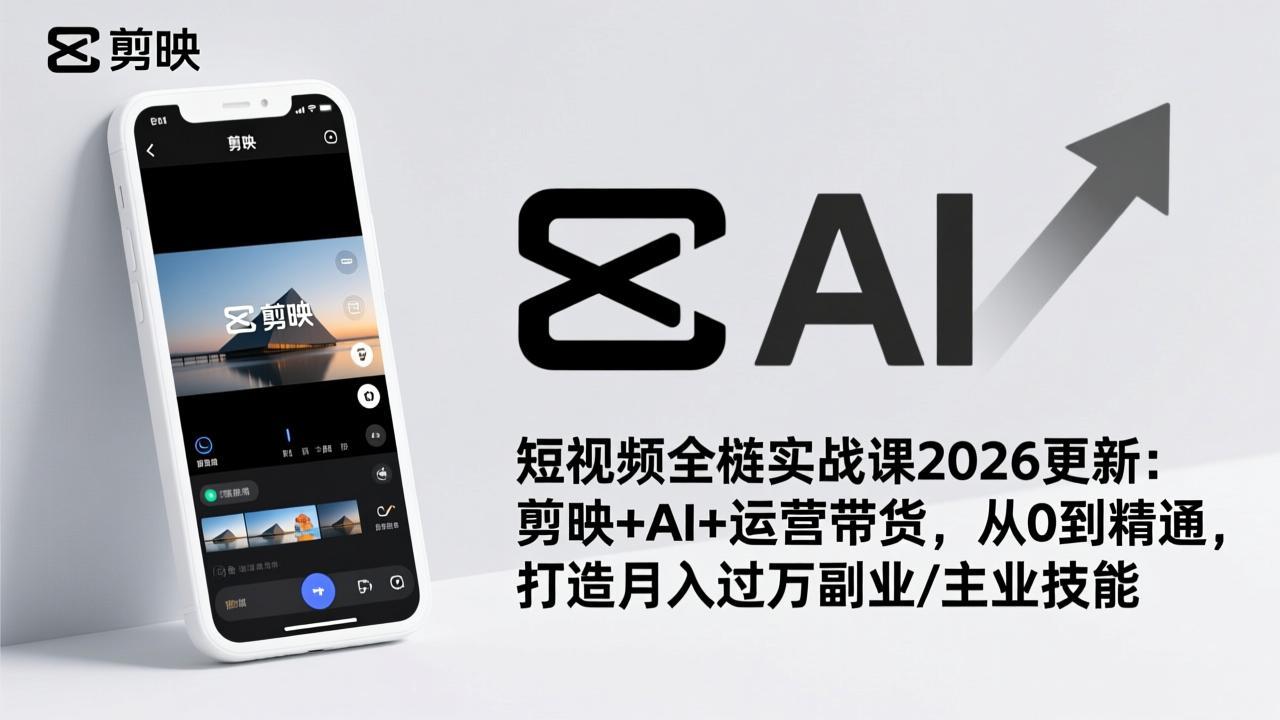 短视频全栈实战课2026更新:剪映+AI+运营带货,从0到精通,打造月入过万副业/主业技能插图 短视频全栈实战课2026更新:剪映+AI+运营带货,从0到精通,打造月入过万副业/主业技能插图