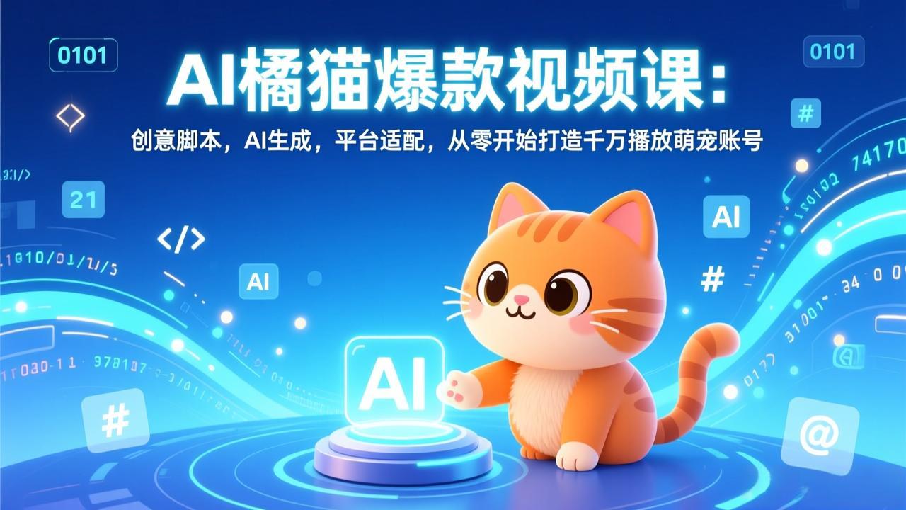 AI橘猫爆款视频课:创意脚本,AI生成,平台适配,从零开始打造千万播放萌宠账号