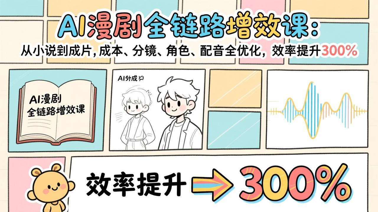 AI漫剧全链路增效课:从小说到成片,成本、分镜、角色、配音全优化,效率提升300%插图 AI漫剧全链路增效课:从小说到成片,成本、分镜、角色、配音全优化,效率提升300%插图