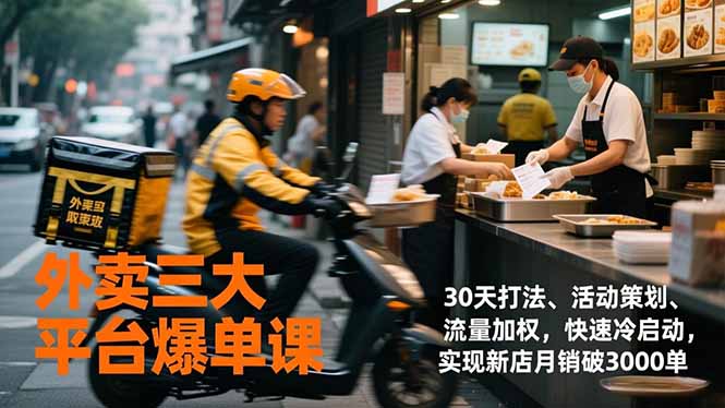 外卖三大平台爆单课,30天打法、活动策划、流量加权,快速冷启动,实现新店月销破3000单插图 外卖三大平台爆单课,30天打法、活动策划、流量加权,快速冷启动,实现新店月销破3000单插图