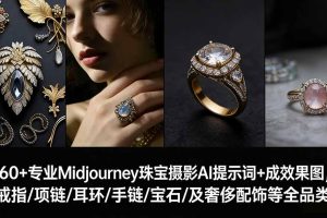 460+专业Midjourney珠宝摄影AI提示词+成效果图,戒指/项链/耳环/手链/宝石/及奢侈配饰等全品类
