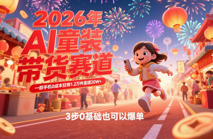 AI童装新春带货赛道,一部手机0成本狂销1.2万件喜提20W+,3步0基础也可以爆单插图 AI童装新春带货赛道,一部手机0成本狂销1.2万件喜提20W+,3步0基础也可以爆单