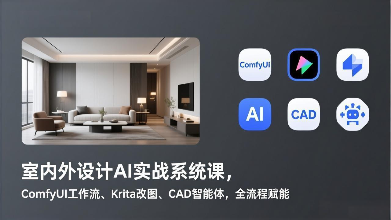 室内外设计AI实战系统课,ComfyUI工作流、Krita改图、CAD智能体,全流程赋能插图 室内外设计AI实战系统课,ComfyUI工作流、Krita改图、CAD智能体,全流程赋能插图