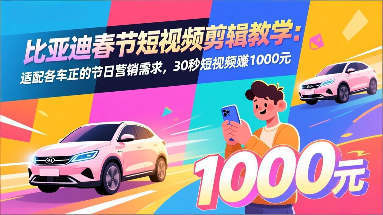 比亚迪春节短视频剪辑教学:适配各车企的节日营销需求,30秒短视频赚1000元插图 比亚迪春节短视频剪辑教学:适配各车企的节日营销需求,30秒短视频赚1000元插图