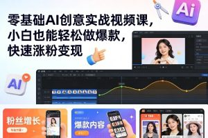 零基础AI创意实战视频课,小白也能轻松做爆款,快速涨粉变现