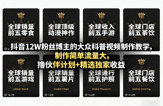 抖音12W粉丝博主的大众科普视频制作教学,制作简单流量大,撸伙伴计划+精选独家收益插图 抖音12W粉丝博主的大众科普视频制作教学,制作简单流量大,撸伙伴计划+精选独家收益