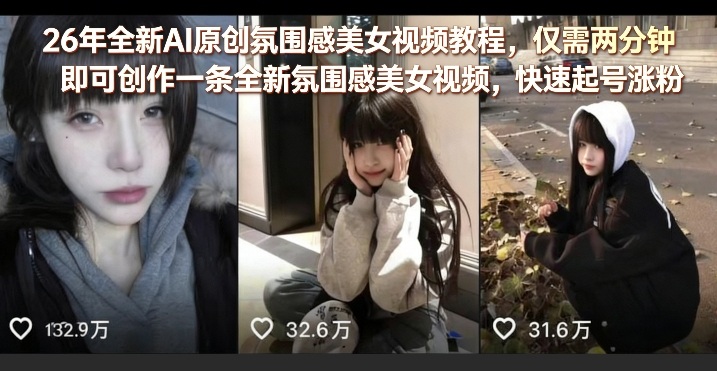 26年全新AI原创氛围感美女视频教程,仅需两分钟即可创作一条全新氛围感美女视频,快速起号涨粉插图 26年全新AI原创氛围感美女视频教程,仅需两分钟即可创作一条全新氛围感美女视频,快速起号涨粉
