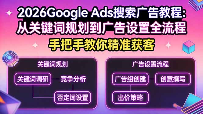 2026Google Ads搜索广告教程:从关键词规划到广告设置全流程,手把手教你精准获客插图 2026Google Ads搜索广告教程:从关键词规划到广告设置全流程,手把手教你精准获客插图
