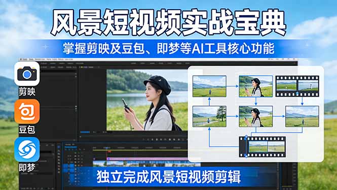 风景短视频实战宝典:掌握剪映及豆包、即梦等AI工具的核心功能,独立完成风景短视频剪辑插图 风景短视频实战宝典:掌握剪映及豆包、即梦等AI工具的核心功能,独立完成风景短视频剪辑插图