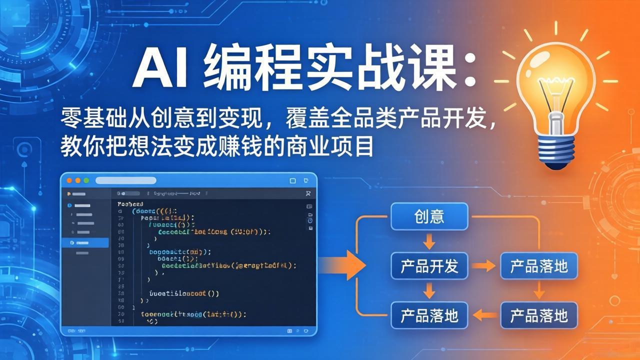 AI编程实战课-第三期:零基础从创意到变现,覆盖全品类产品开发,把想法变成赚钱的商业项目插图 AI编程实战课-第三期:零基础从创意到变现,覆盖全品类产品开发,把想法变成赚钱的商业项目插图