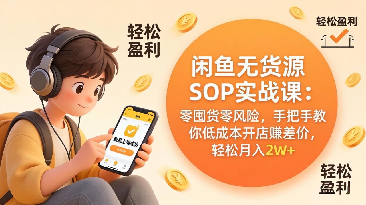 闲鱼无货源SOP实战课:零囤货零风险,手把手教你低成本开店赚差价,轻松月入2w+插图 闲鱼无货源SOP实战课:零囤货零风险,手把手教你低成本开店赚差价,轻松月入2w+插图