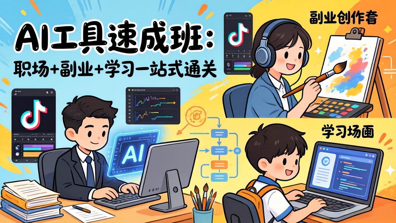 AI工具速成班:职场+副业+学习一站式通关,20+爆款类型+剪映技巧+抖音算法,0基础快速上手插图 AI工具速成班:职场+副业+学习一站式通关,20+爆款类型+剪映技巧+抖音算法,0基础快速上手插图