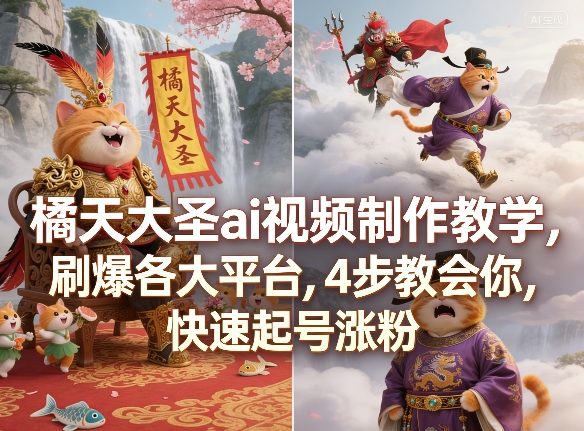 AI视频制作速成指南:四步打造爆款内容,轻松涨粉引爆流量插图 橘天大圣ai视频制作教学,刷爆各大平台,4步教会你,快速起号涨粉