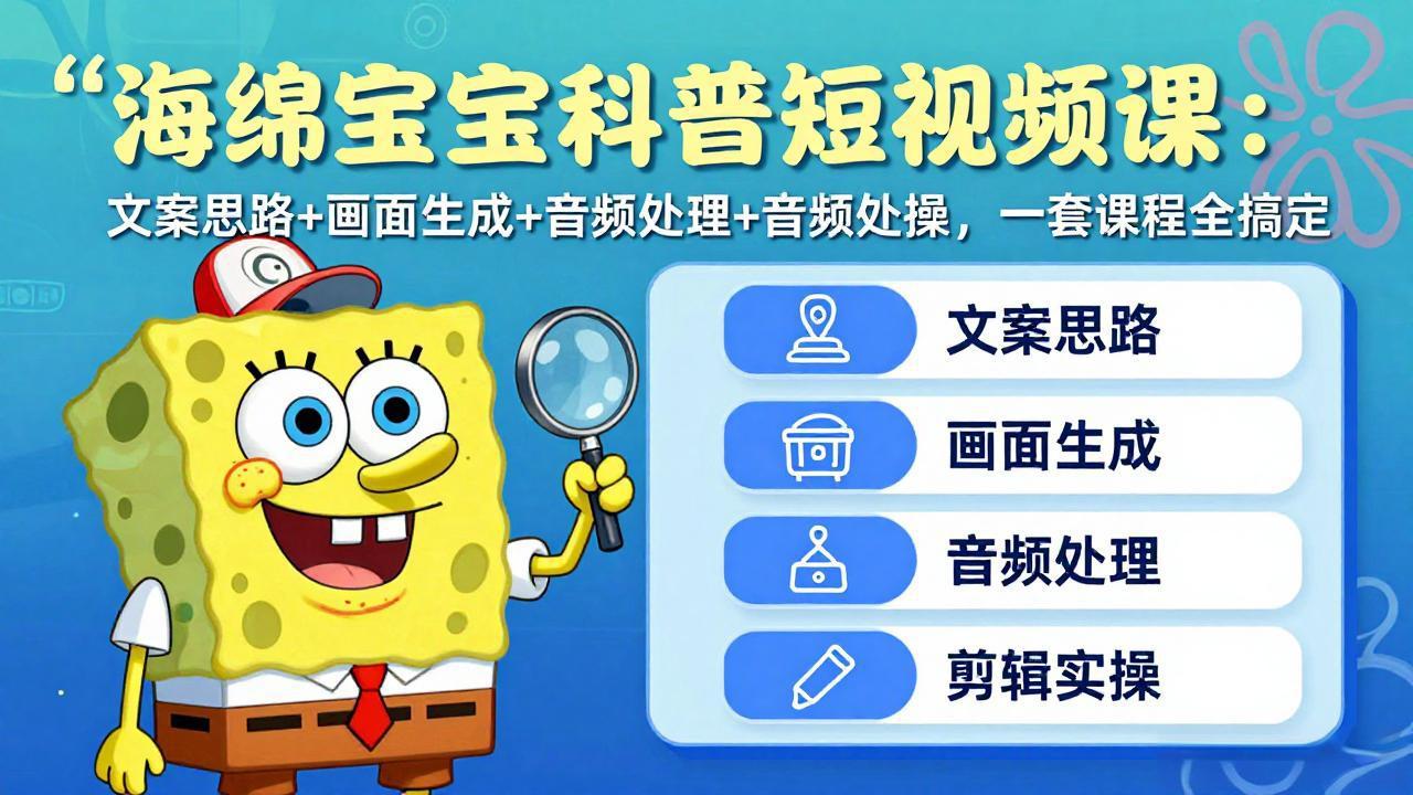 海绵宝宝科普短视频课:文案思路+画面生成+音频处理+剪辑实操,一套课程全搞定插图 海绵宝宝科普短视频课:文案思路+画面生成+音频处理+剪辑实操,一套课程全搞定插图