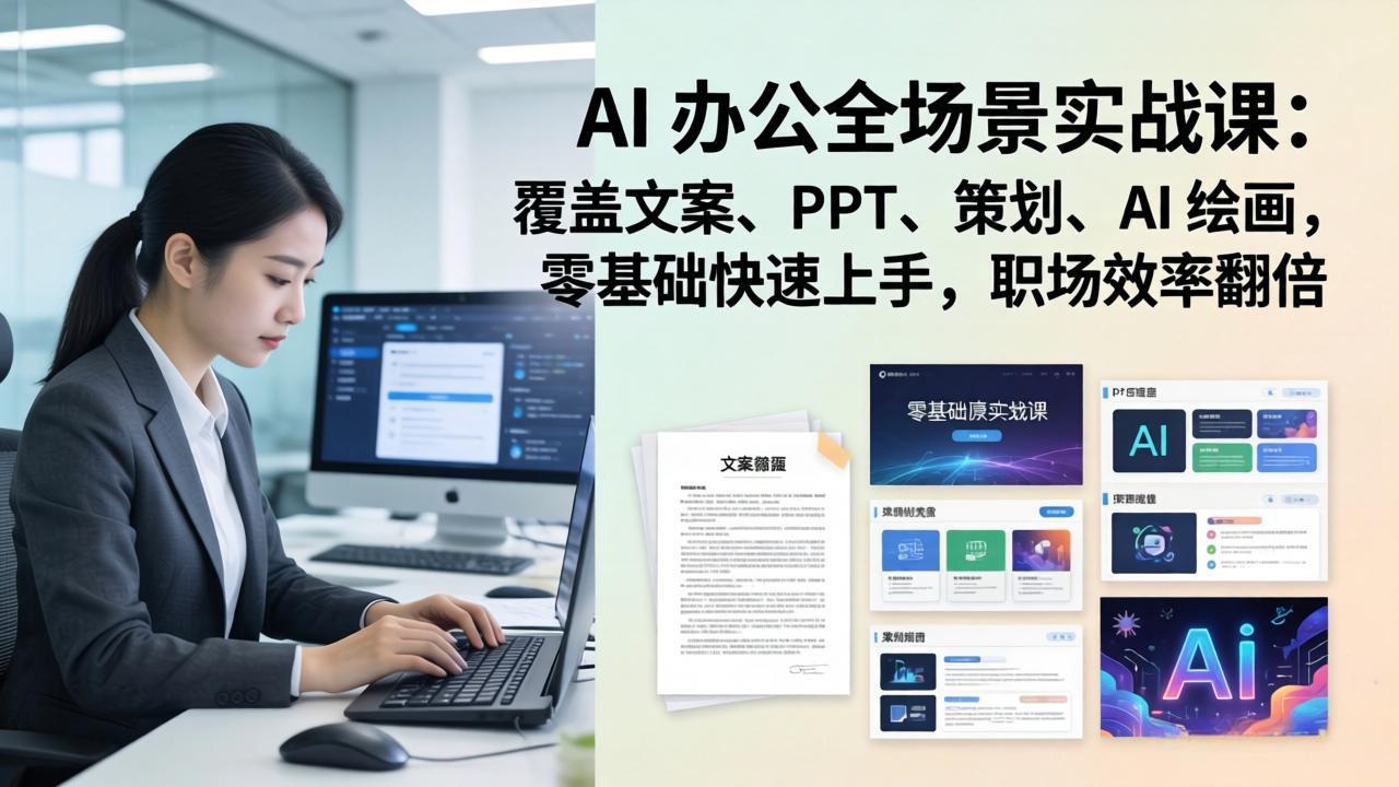 AI 办公全场景实战课:覆盖文案、PPT、策划、AI 绘画,零基础快速上手,职场效率翻倍插图 AI 办公全场景实战课:覆盖文案、PPT、策划、AI 绘画,零基础快速上手,职场效率翻倍插图