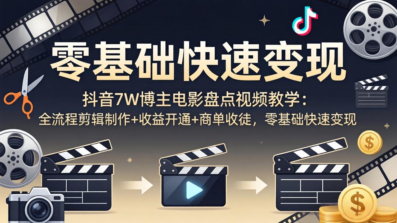 抖音7W博主电影盘点视频教学:全流程剪辑制作+收益开通+商单收徒,零基础快速变现插图 抖音7W博主电影盘点视频教学:全流程剪辑制作+收益开通+商单收徒,零基础快速变现插图