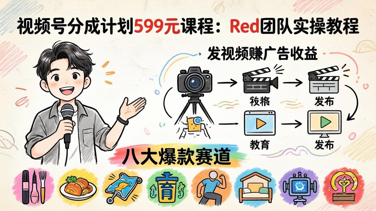 视频号分成计划:Red团队实操教程,发视频赚广告收益,八大爆款赛道全掌握插图 视频号分成计划:Red团队实操教程,发视频赚广告收益,八大爆款赛道全掌握插图