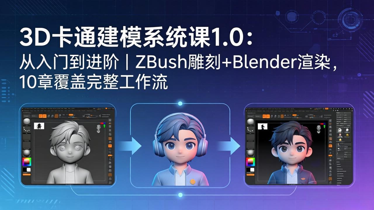 3D卡通建模系统课1.0:从入门到进阶|ZBrush雕刻+Blender渲染,10章覆盖完整工作流插图 3D卡通建模系统课1.0:从入门到进阶|ZBrush雕刻+Blender渲染,10章覆盖完整工作流插图
