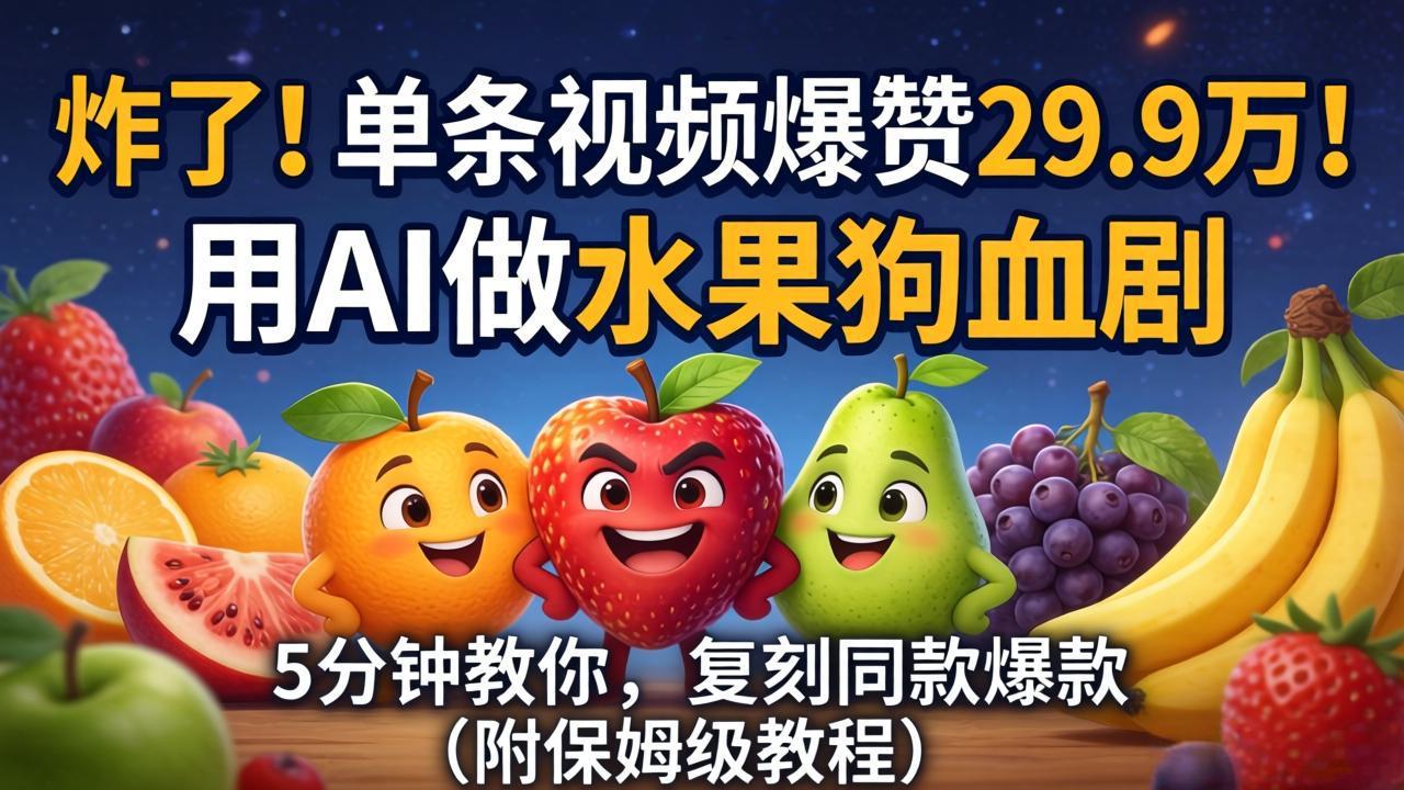 炸了!单条视频爆赞 29.9 万!用 AI 做水果狗血剧,5 分钟教你,复刻同款爆款(附保姆级教程)插图 炸了!单条视频爆赞 29.9 万!用 AI 做水果狗血剧,5 分钟教你,复刻同款爆款(附保姆级教程)插图
