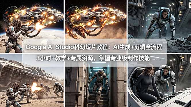 Google AI Studio科幻短片教程:AI生成+剪辑全流程,3小时+教学+专属资源,掌握专业级制作技能插图 Google AI Studio科幻短片教程:AI生成+剪辑全流程,3小时+教学+专属资源,掌握专业级制作技能插图