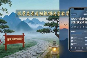 风景类赛道短视频运营教学：诗词文学中式美学，新号养号对标账号定位，DOU+高性价比投放全流程