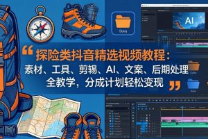 探险类抖音精选视频教程：素材、工具、剪辑、AI、文案、后期处理全教学，分成计划轻松变现
