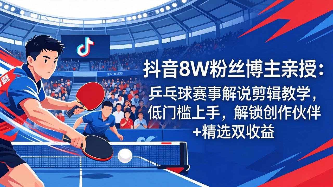 抖音8W粉丝博主亲授:乒乓球赛事解说剪辑教学,低门槛上手,解锁创作伙伴+精选双收益插图 抖音8W粉丝博主亲授:乒乓球赛事解说剪辑教学,低门槛上手,解锁创作伙伴+精选双收益插图