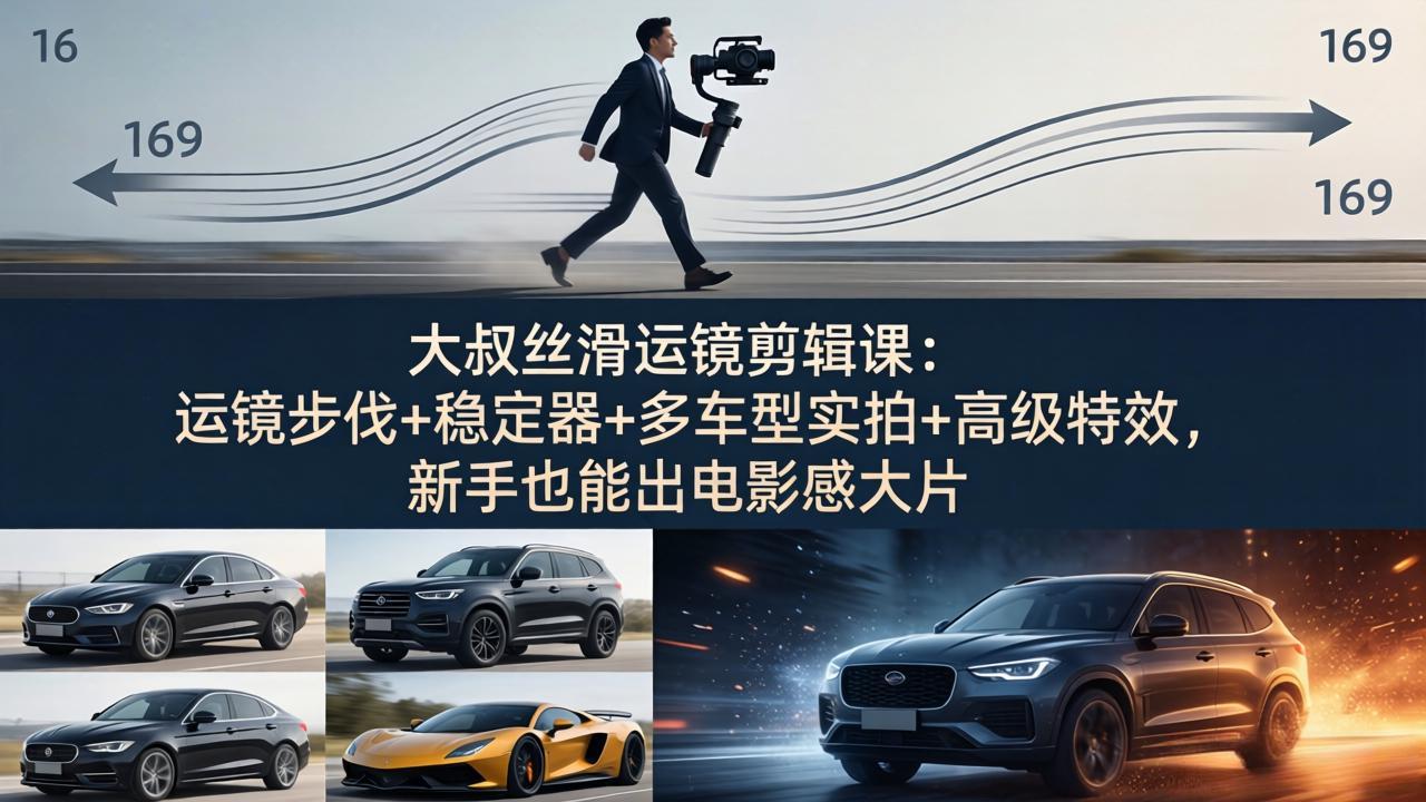 大叔丝滑运镜剪辑课:运镜步伐+稳定器+多车型实拍+高级特效,新手也能出电影感大片插图 大叔丝滑运镜剪辑课:运镜步伐+稳定器+多车型实拍+高级特效,新手也能出电影感大片插图