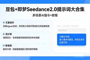 豆包+即梦Seedance2.0提示词大合集:多场景AI指令+教程,解锁文案、设计、影视高效创作