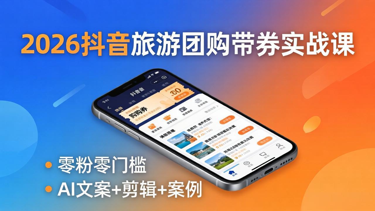 2026抖音旅游团购带券实战课：零粉零门槛，AI文案+剪辑+案例，躺着赚门票佣金插图