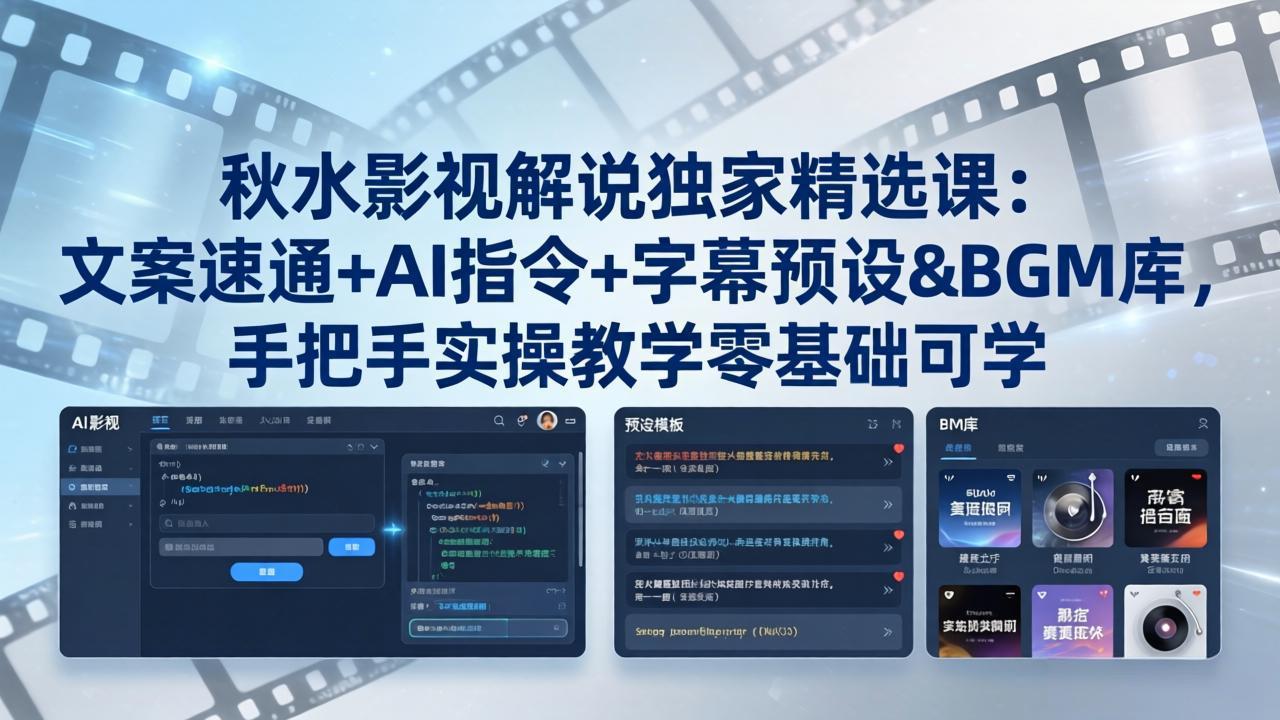 秋水影视解说独家精选课：文案速通+AI指令+字幕预设+BGM库，手把手实操教学零基础可学插图