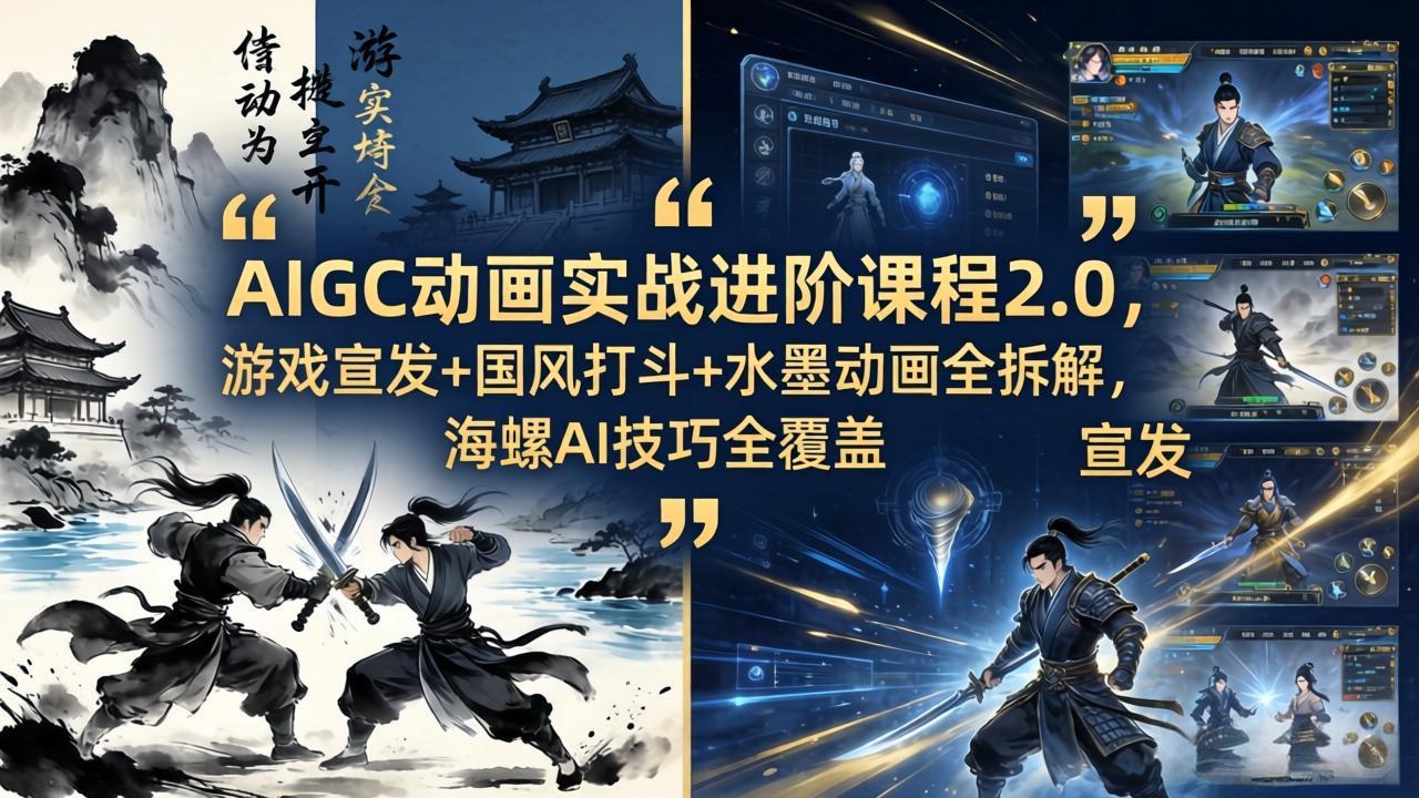 AIGC动画实战进阶课程2.0,游戏宣发+国风打斗+水墨动画全拆解,海螺AI技巧全覆盖插图 AIGC动画实战进阶课程2.0,游戏宣发+国风打斗+水墨动画全拆解,海螺AI技巧全覆盖插图