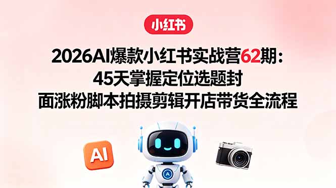2026AI爆款小红书实战营62期:45天掌握定位选题封面涨粉脚本拍摄剪辑开店带货全流程插图 2026AI爆款小红书实战营62期:45天掌握定位选题封面涨粉脚本拍摄剪辑开店带货全流程插图