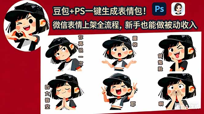 豆包+PS一键生成表情包!微信表情上架全流程,新手也能做被动收入插图 豆包+PS一键生成表情包!微信表情上架全流程,新手也能做被动收入插图