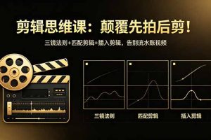 剪辑思维课：颠覆先拍后剪！三镜法则+匹配剪辑+插入剪辑，告别流水账视频