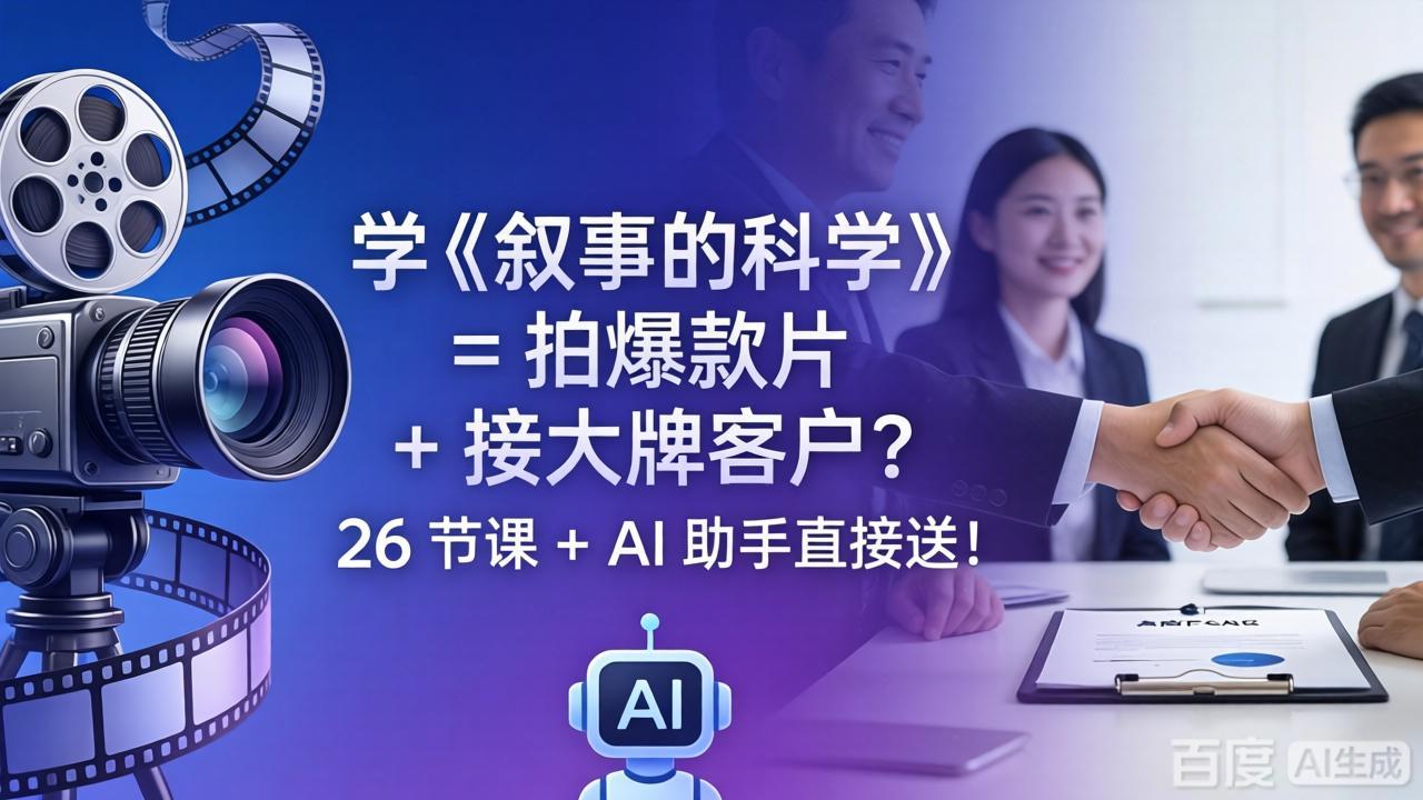 学《叙事的科学》= 拍爆款片 + 接大牌客户?26 节课 + AI 助手直接送插图 学《叙事的科学》= 拍爆款片 + 接大牌客户?26 节课 + AI 助手直接送插图