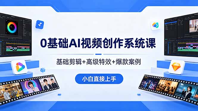 0基础AI视频创作系统课,基础剪辑+高级特效+爆款案例,小白直接上手插图 0基础AI视频创作系统课,基础剪辑+高级特效+爆款案例,小白直接上手插图