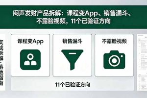 付费文章：闷声发财产品拆解：课程变App、销售漏斗、不露脸视频，11个已验证方向