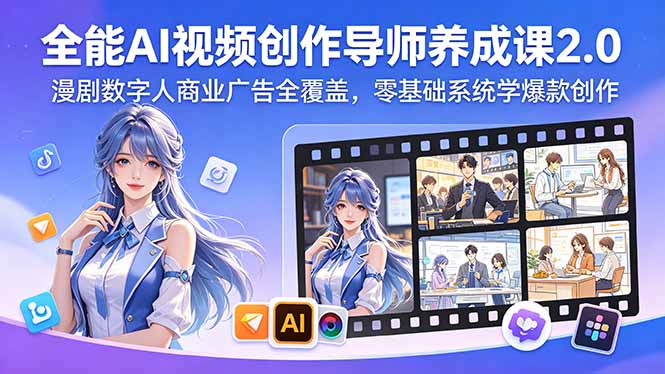 全能AI视频创作导师养成课2.0,漫剧数字人商业广告全覆盖,零基础系统学爆款创作插图 全能AI视频创作导师养成课2.0,漫剧数字人商业广告全覆盖,零基础系统学爆款创作插图