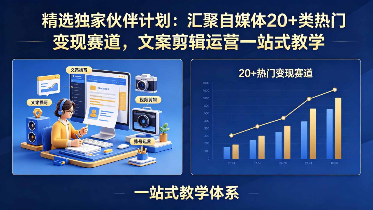 精选独家伙伴计划:汇聚自媒体20+类热门变现赛道,文案剪辑运营一站式教学插图 精选独家伙伴计划:汇聚自媒体20+类热门变现赛道,文案剪辑运营一站式教学插图