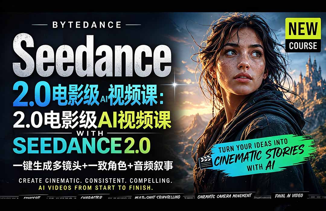 Seedance 2.0电影级AI视频课:一键生成多镜头+一致角色+音频叙事插图 Seedance 2.0电影级AI视频课:一键生成多镜头+一致角色+音频叙事插图