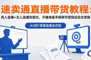 速卖通直播带货教程:真人直播+无人直播双模式,开播准备手稿撰写营销设定全掌握